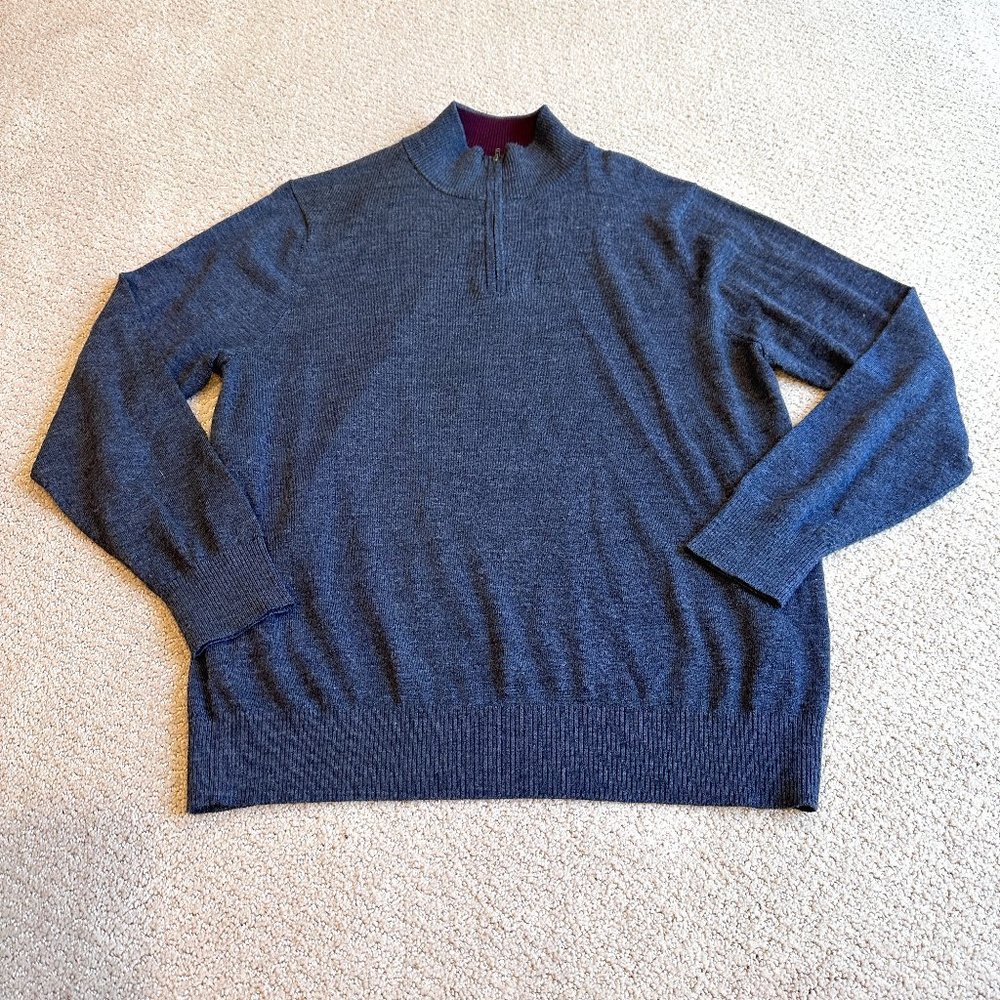 Tyler Campbell Sweater Merino Wool Charcoal Gray 1/4 Zip Pullover Preppy L / XL
